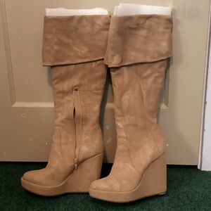Tan Wedge Knee-High Boots